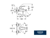 MEDIDAS MONOMANDO BAÑO-DUCHA EUROSMART GROHE